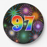 [ Thumbnail: 97th Event - Fun, Colorful, Bold, Rainbow 97 Paper Plates ]
