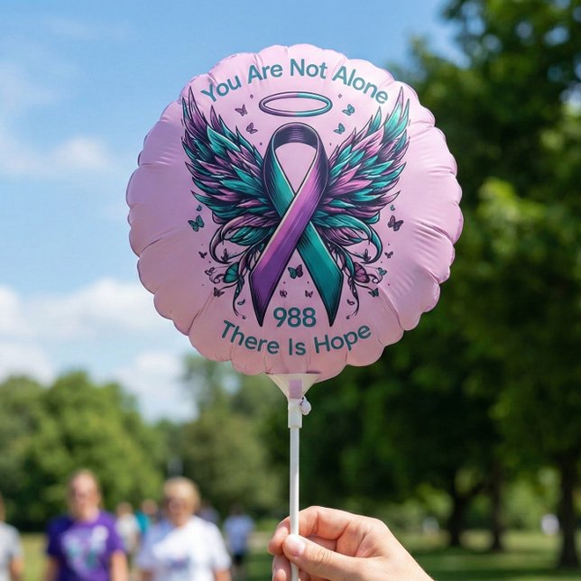 988 Suicide Prevention You Matter Support Hope  Balloon (988 There is Hope Suicide Prevention Teal & Purple Ribbon Balloon)