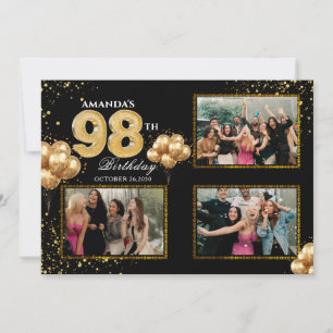 98 th Birthday Gold Silver Black Balloons Invitation