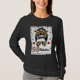 98 Years Old Fabulous Messy Bun Leopard 1924 Birth T-Shirt