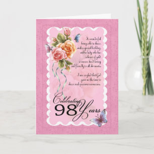 98 years old greeting card - roses and butterflies