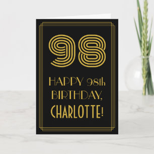 98th Birthday: Art Deco Inspired Look "98" & Name Card