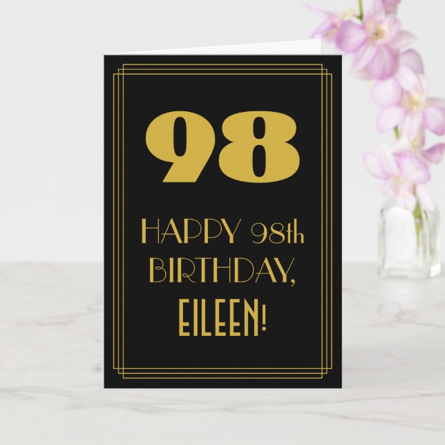 98th Birthday ~ Art Deco Inspired Look "98" & Name Card (Orchid)