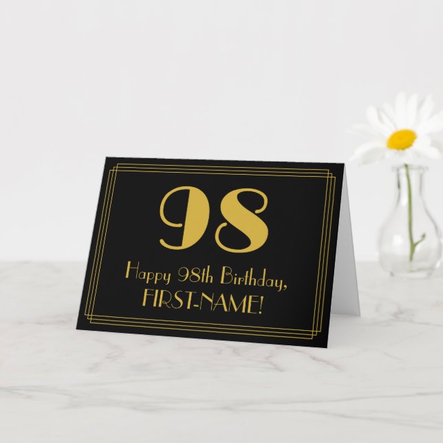 98th Birthday: Art Deco Inspired Look "98" + Name Card (Small Plant)