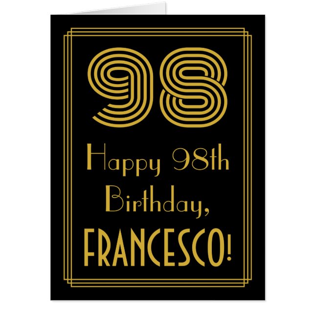 98th Birthday: Art Deco Inspired Look “98” + Name Card (Front)