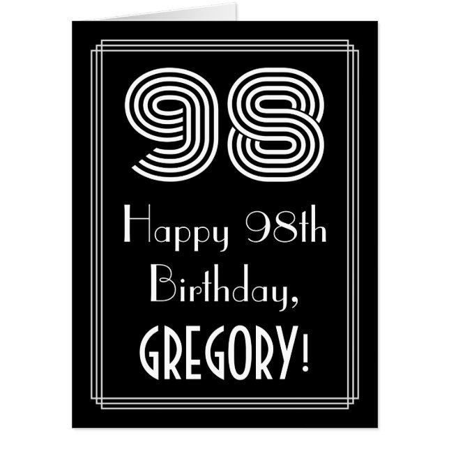 98th Birthday — Art Deco Inspired Look “98” + Name Card (Front)