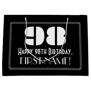 98th Birthday ~ Art Deco Inspired Look "98" + Name Large Gift Bag