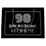 [ Thumbnail: 98th Birthday — Art Deco Inspired Look "98" & Name Gift Bag ]