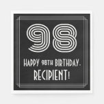 [ Thumbnail: 98th Birthday: Art Deco Inspired Look "98" + Name Napkins ]
