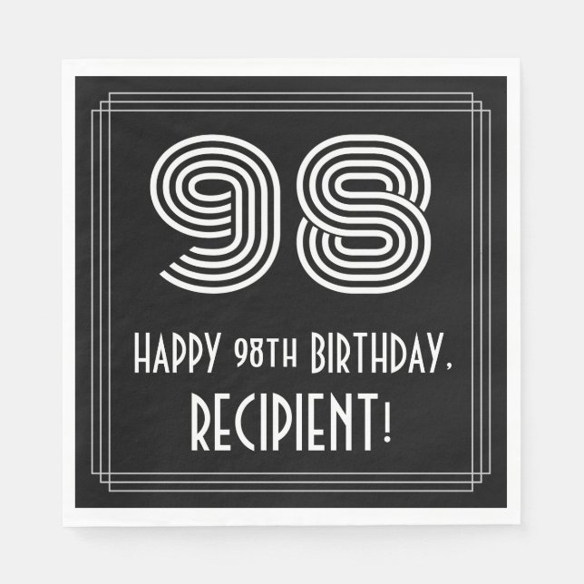 98th Birthday: Art Deco Inspired Look "98" + Name Napkins (Front)
