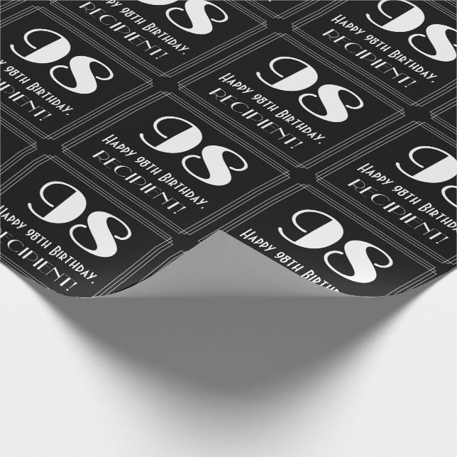 98th Birthday - Art Deco Inspired Look "98", Name Wrapping Paper (Corner)