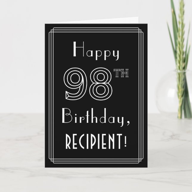 98th Birthday: Art Deco Style # 98 & Custom Name Card (Front)