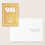 [ Thumbnail: 98th Birthday ~ Art Deco Style "98" & Custom Name Foil Card ]