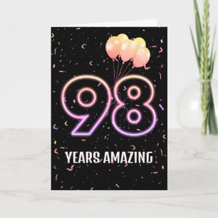 98th Birthday Balloons and Confetti Card