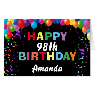 98th Birthday Balloons Black Extra Large Jumbo Card