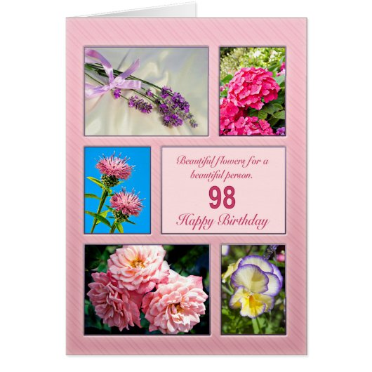 98th birthday, beautiful flowers card (Front)