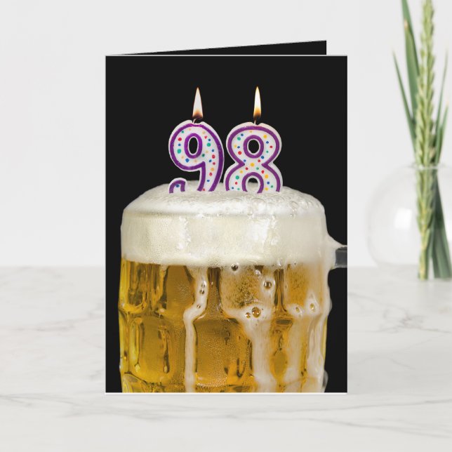 98th Birthday Beer on black Card (Front)