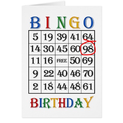 98th Birthday Bingo card | Zazzle