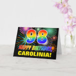 [ Thumbnail: 98th Birthday: Bold, Fun, Fireworks, Rainbow 98 Card ]