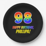 [ Thumbnail: 98th Birthday: Bold, Fun, Simple, Rainbow 98 Paper Plates ]