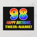 [ Thumbnail: 98th Birthday: Bold, Fun, Simple, Rainbow 98 Postcard ]