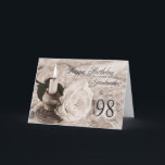 98th Birthday card for Grandmother<br><div class="desc">An antique look card featuring a candle and a rose lying on satin and lace. A birthday card for a grandmother.</div>