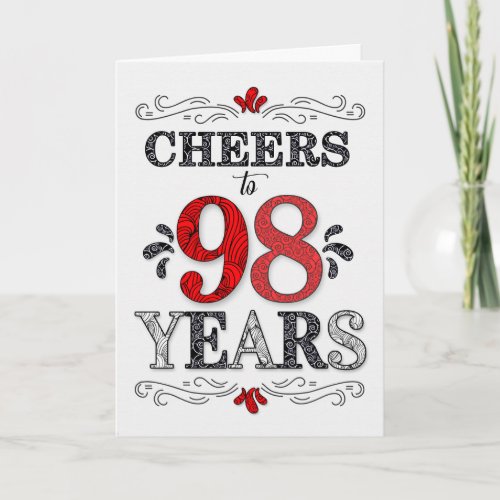 98th Birthday Cheers in Red White Black Pattern