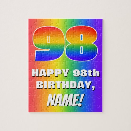 98th Birthday Colorful Fun Rainbow Pattern  98 Jigsaw Puzzle