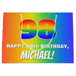 [ Thumbnail: 98th Birthday: Colorful, Fun Rainbow Pattern # 98 Gift Bag ]