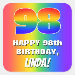 [ Thumbnail: 98th Birthday: Colorful, Fun Rainbow Pattern # 98 Sticker ]