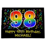 [ Thumbnail: 98th Birthday - Colorful Music Symbols, Rainbow 98 Gift Bag ]
