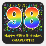 [ Thumbnail: 98th Birthday: Colorful Music Symbols, Rainbow 98 Sticker ]