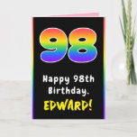 [ Thumbnail: 98th Birthday: Colorful Rainbow # 98, Custom Name Card ]