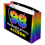 [ Thumbnail: 98th Birthday: Colorful Rainbow # 98, Custom Name Gift Bag ]