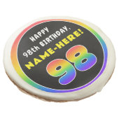 98th Birthday: Colorful Rainbow # 98, Custom Name Sugar Cookie (Angled)