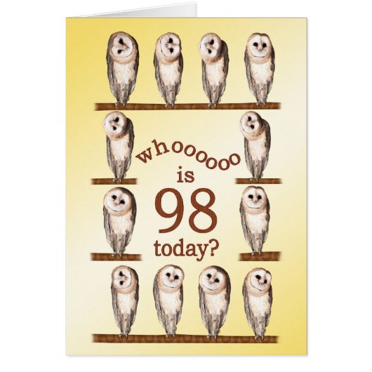 98th birthday, Curious owls card. Cards (Front)