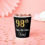 [ Thumbnail: 98th Birthday - Elegant Luxurious Faux Gold Look # Paper Cups ]