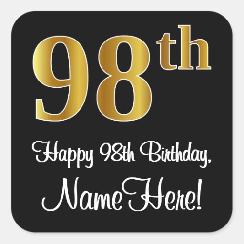 98th Birthday  Elegant Luxurious Faux Gold Look  Square Sticker
