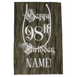 [ Thumbnail: 98th Birthday: Fancy, Faux Wood Look + Custom Name Gift Bag ]