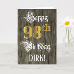 [ Thumbnail: 98th Birthday: Faux Gold Look + Faux Wood Pattern Card ]