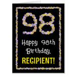 [ Thumbnail: 98th Birthday: Floral Flowers Number “98” + Name Card ]