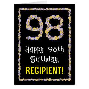 98th Birthday: Floral Flowers Number “98” + Name Card