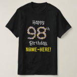 [ Thumbnail: 98th Birthday: Floral Flowers Number “98” + Name T-Shirt ]