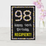 [ Thumbnail: 98th Birthday: Floral Flowers Number, Custom Name Card ]