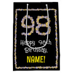 [ Thumbnail: 98th Birthday: Floral Flowers Number, Custom Name Gift Bag ]