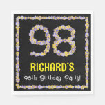 [ Thumbnail: 98th Birthday: Floral Flowers Number, Custom Name Napkins ]