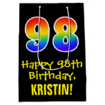 [ Thumbnail: 98th Birthday: Fun, Bold, Colorful, Rainbow "98" Gift Bag ]