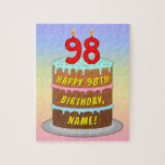 [ Thumbnail: 98th Birthday: Fun Cake and Candles + Custom Name Jigsaw Puzzle ]