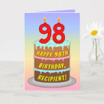 [ Thumbnail: 98th Birthday — Fun Cake & Candles, W/ Custom Name Card ]