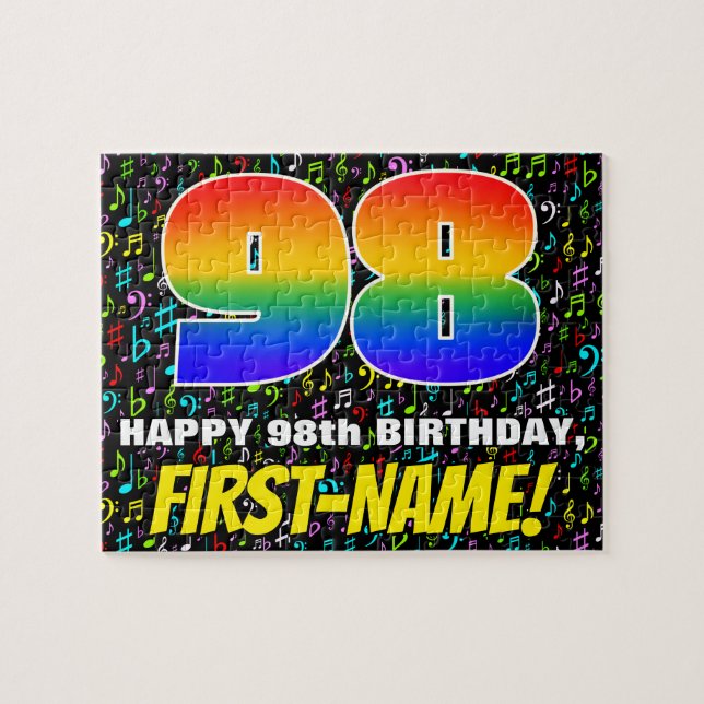 98th Birthday — Fun, Colorful Music Symbols & “98” Jigsaw Puzzle (Horizontal)